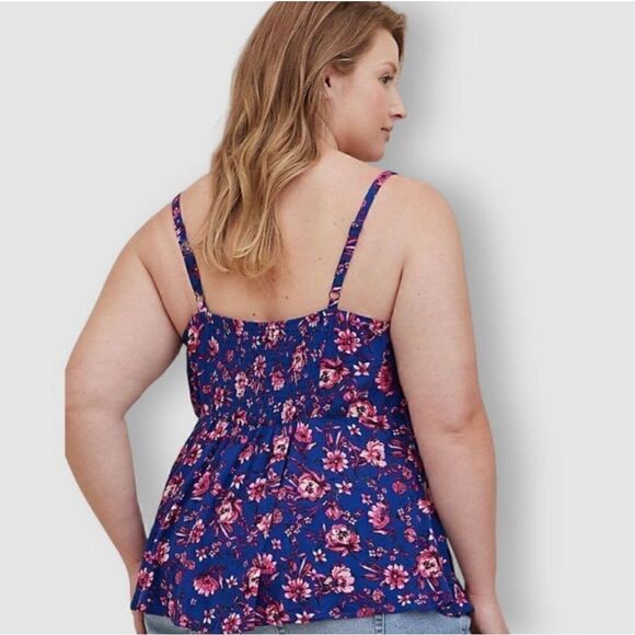 Torrid Blue & Pink Floral Peplum Eyelet Gauzy Tank Cami Sz 3X - Picture 5 of 15